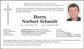 Traueranzeige Norbert Schmidt