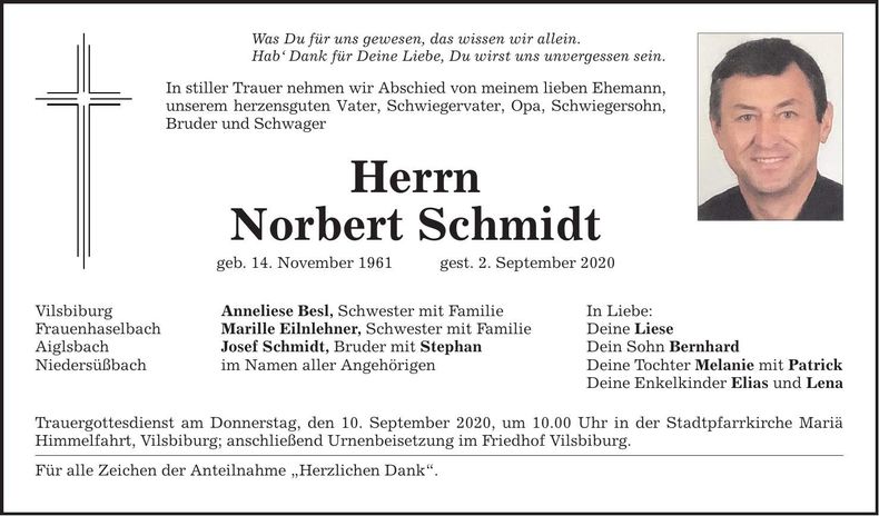 Traueranzeige Norbert Schmidt