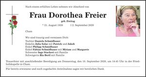 Traueranzeige Dorothea Freier