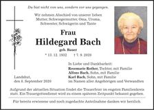 Traueranzeige Hildegard Bach