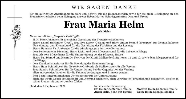 Traueranzeige Maria Helm