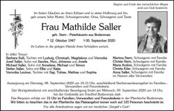 Traueranzeige Mathilde Saller