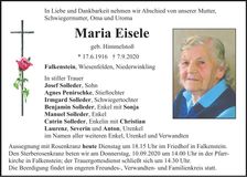 Traueranzeige Maria Eisele