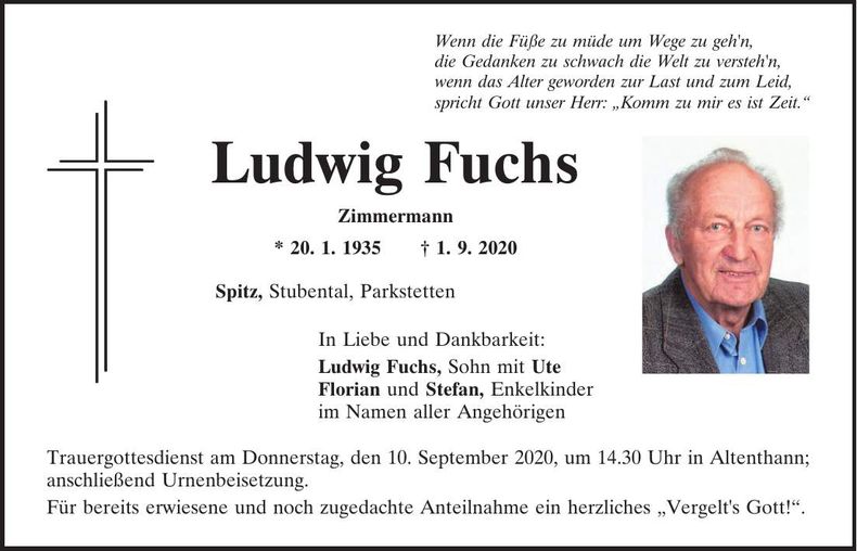 Traueranzeige Ludwig Fuchs
