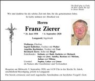 Traueranzeige Franz Zierer