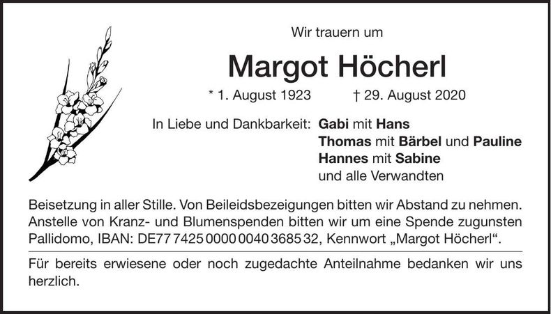 Traueranzeige Margot Höcherl