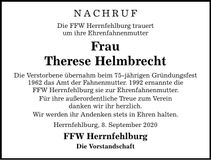 Traueranzeige Therese Helmbrecht