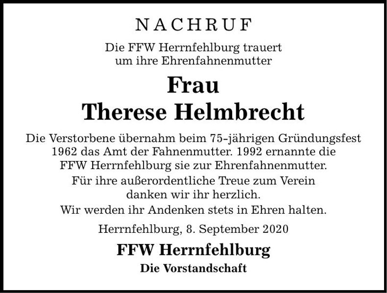 Traueranzeige Therese Helmbrecht
