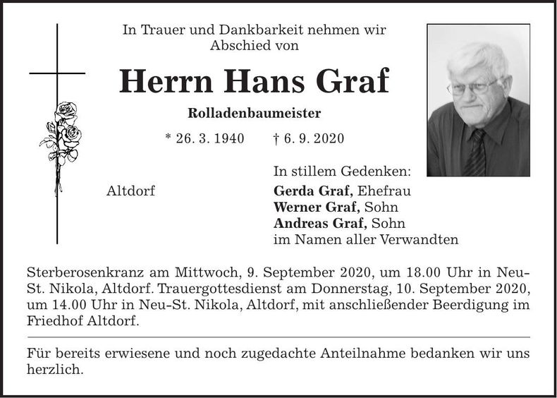 Traueranzeige Hans Graf