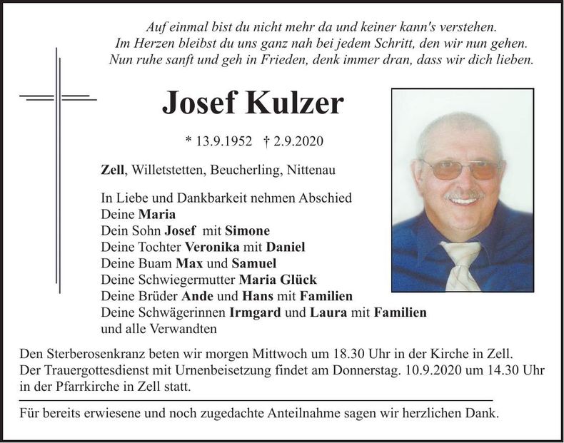 Traueranzeige Josef Kulzer