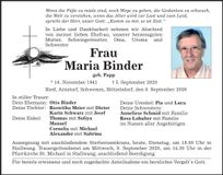 Traueranzeige Maria Binder