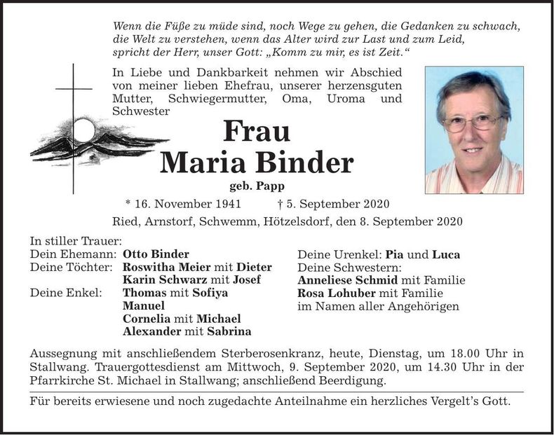 Traueranzeige Maria Binder