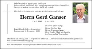 Traueranzeige Gerd Ganser