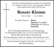 Traueranzeige Renate Klemm