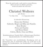 Traueranzeige Christel Wolters