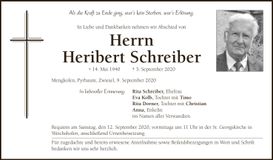 Traueranzeige Heribert Schreiber