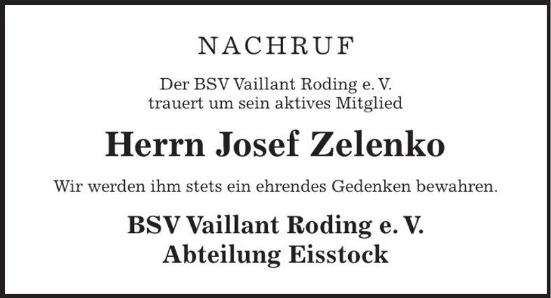 Traueranzeige Helmut Zelenko