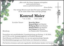 Traueranzeige Konrad Maier