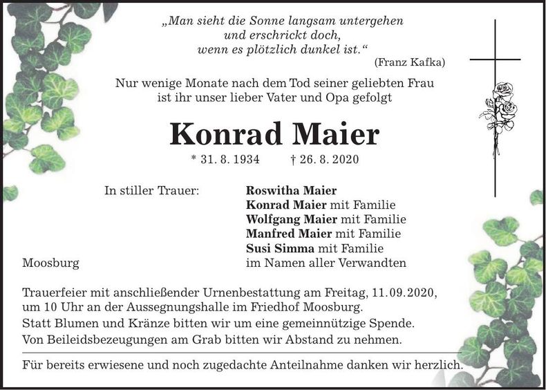 Traueranzeige Konrad Maier