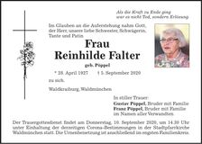 Traueranzeige Reinhilde Falter