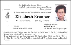 Traueranzeige Elisabeth Brunner