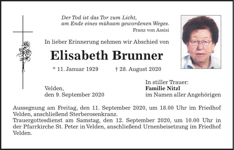 Traueranzeige Elisabeth Brunner