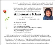Traueranzeige Annemarie Klaus