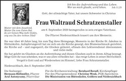 Traueranzeige Waltraud Schratzenstaller