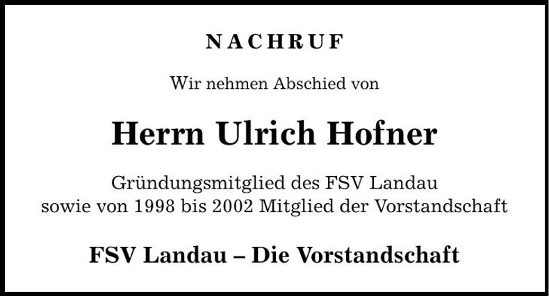 Traueranzeige Uli Hofner