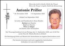 Traueranzeige Antonie Priller