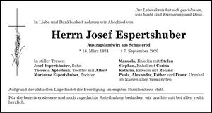 Traueranzeige Josef Espertshuber