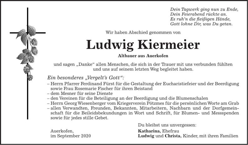 Traueranzeige Ludwig Kiermeier