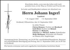 Traueranzeige Johann Ingerl