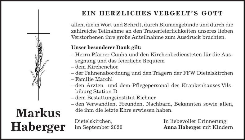 Traueranzeige Markus Haberger