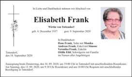 Traueranzeige Elisabeth Frank