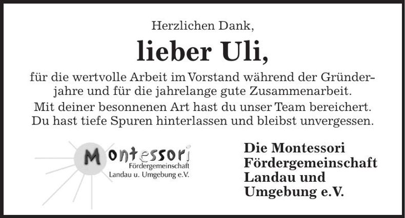 Traueranzeige Ulrich Hofner