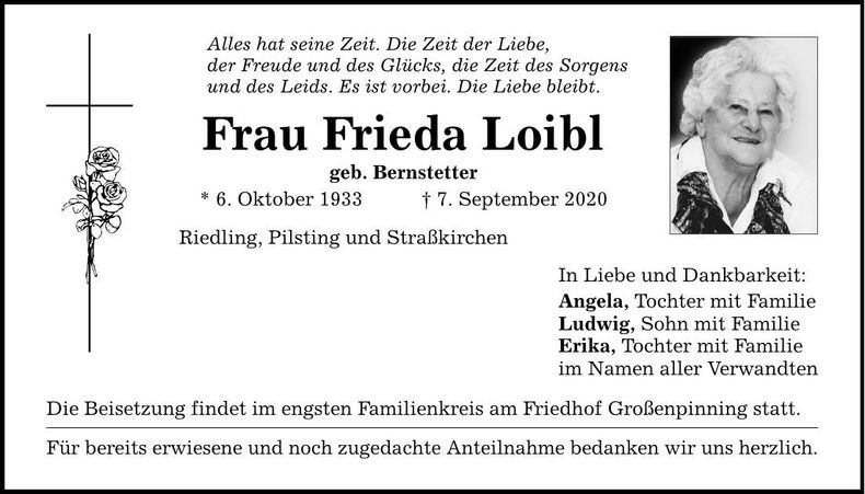 Traueranzeige Frieda Loibl