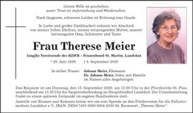 Traueranzeige Therese Meier