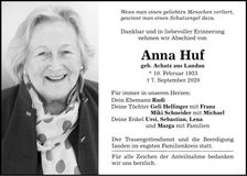 Traueranzeige Anna Huf