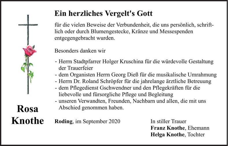 Traueranzeige Rosa Knothe