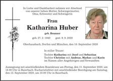 Traueranzeige Katharina Huber