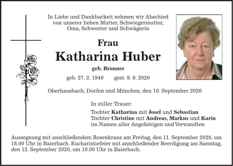 Traueranzeige Katharina Huber