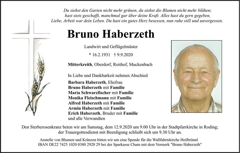 Traueranzeige Bruno Haberzeth