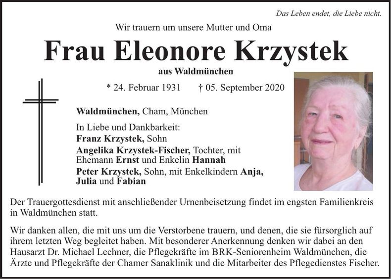 Traueranzeige Eleonore Krzystek