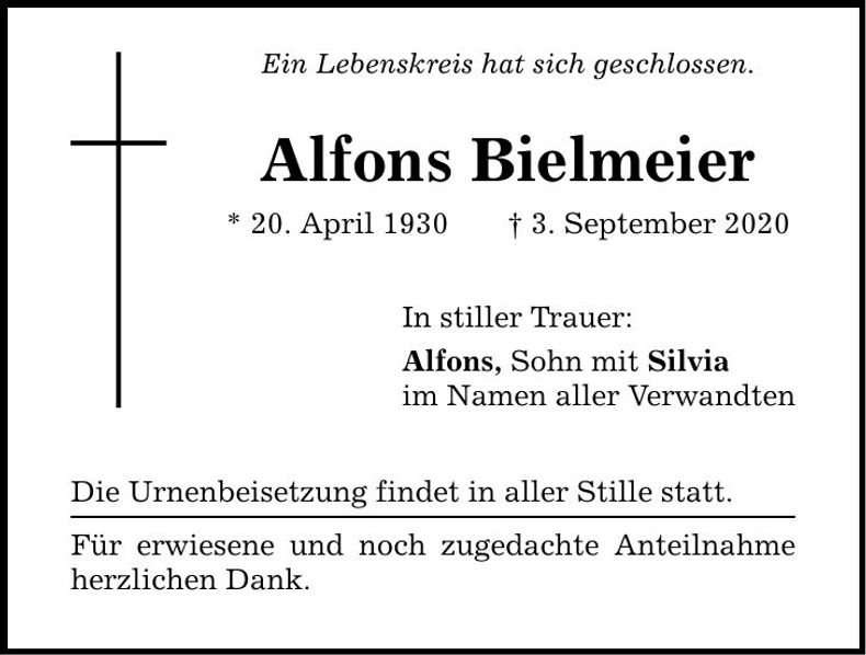 Traueranzeige Alfons Bielmeier