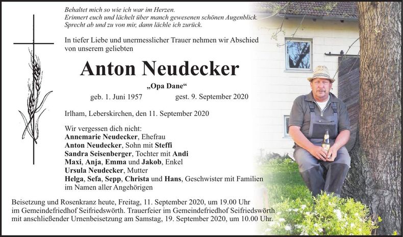 Traueranzeige Anton Neudecker