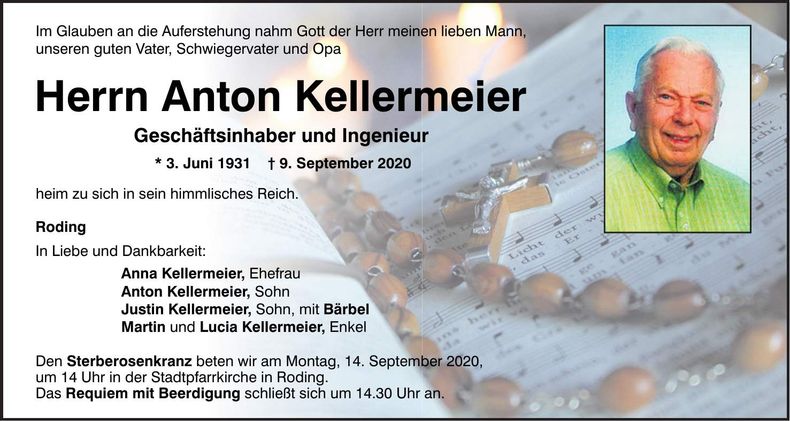 Traueranzeige Anton Kellermeier