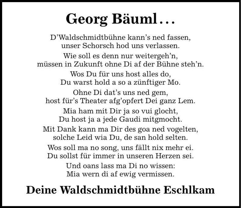 Traueranzeige Georg Bäuml