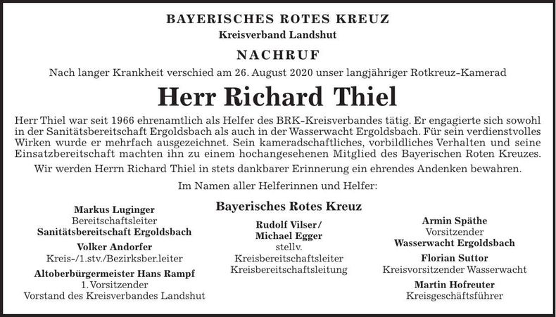 Traueranzeige Richard Thiel