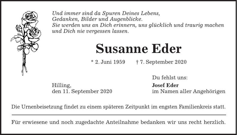 Traueranzeige Susanne Eder